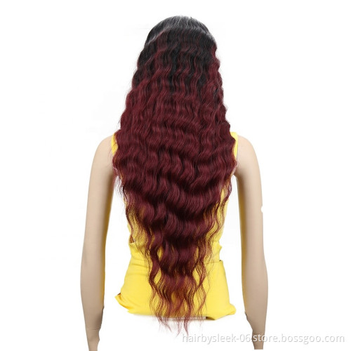 25~30 inches Red brown middle part Long Wavy natural hair U shape lace frontal wig Water Wave Lace Front Wig Synthetic hair Wigs